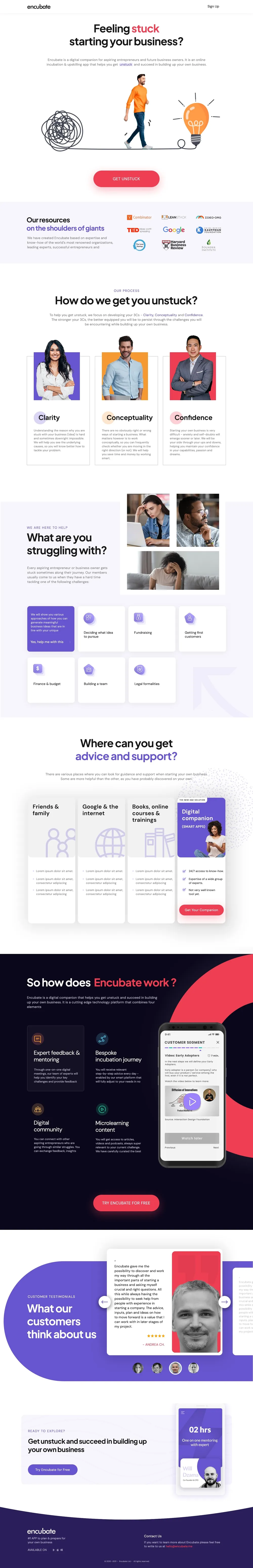 Get Unstuck campaign landing page, full length.