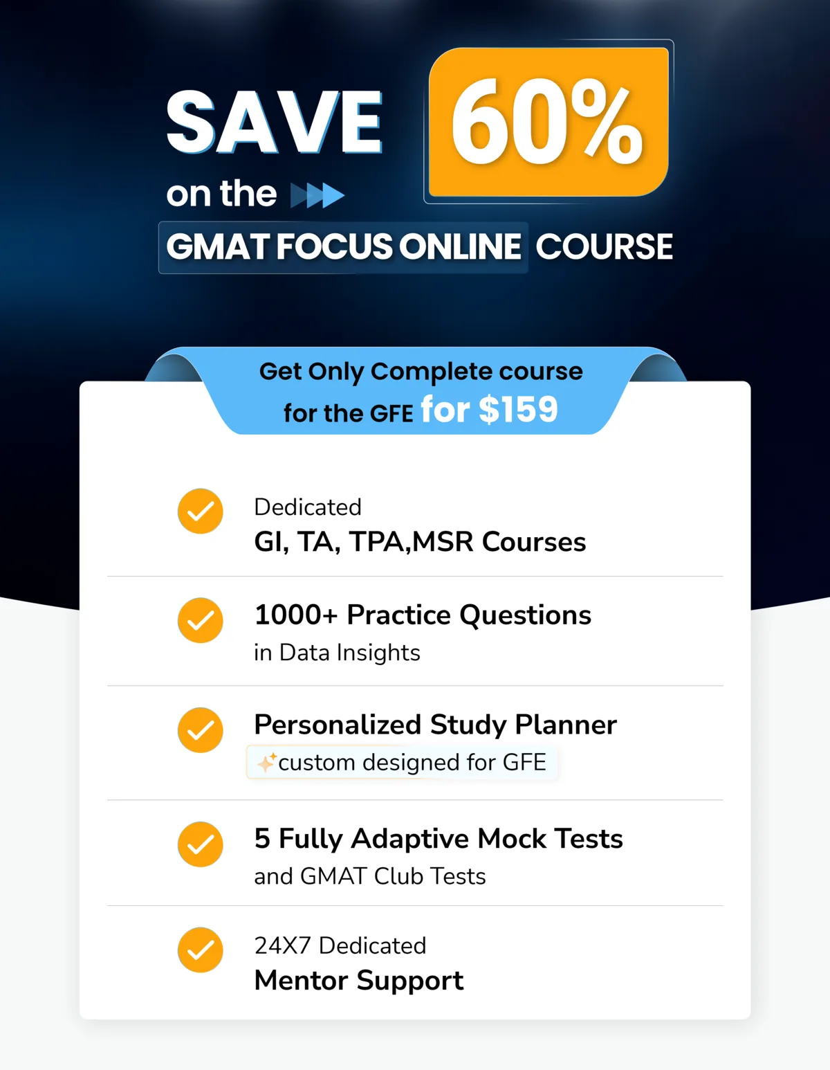 Offering-focused creative listing course inclusions and price.
