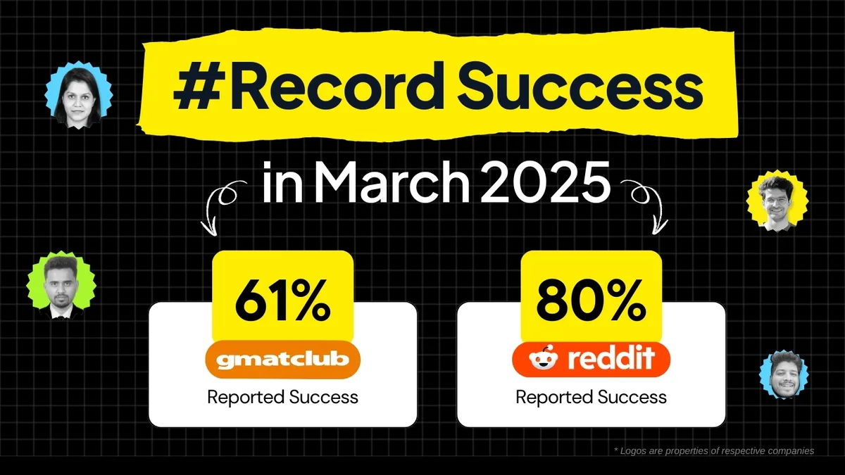 Record-success creative with reported success rates from GMAT Club and Reddit.